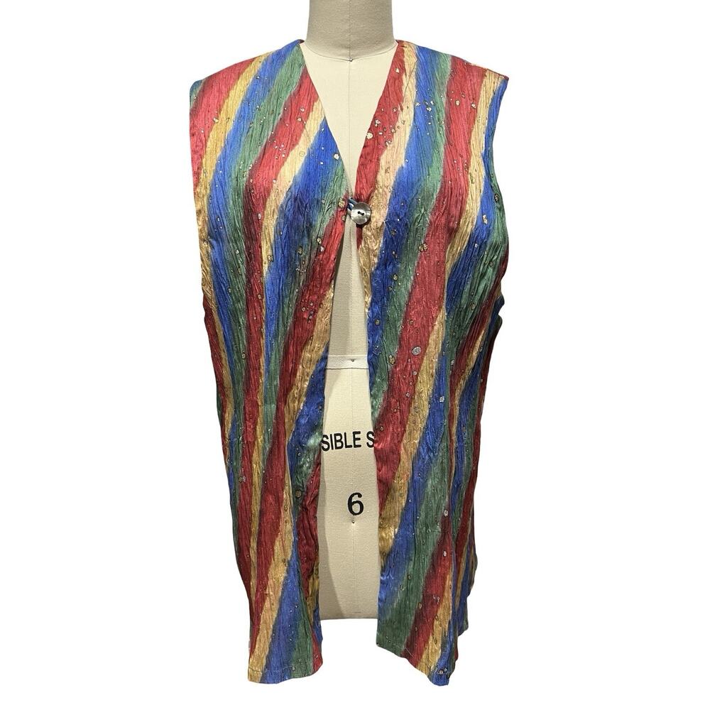 Vtg Treadle Design OOAK Art to Wear Artsy Crinkle Gauze Long Vest Women's